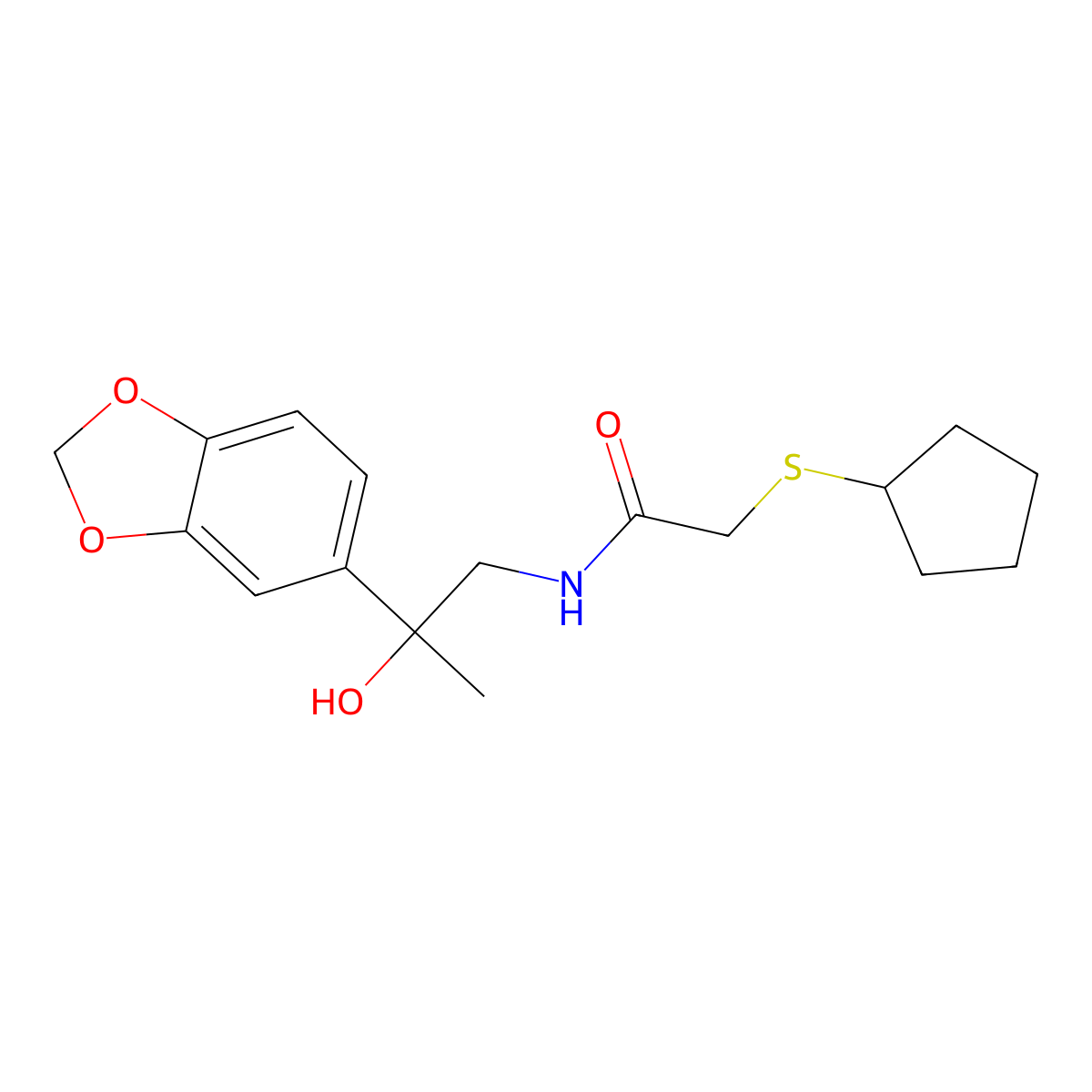 N-(2-(benzo[d][1,3]dioxol-5-yl)-2-hydroxypropyl)-2-(cyclopentylthio)acetamide molecular structure, CAS 1448050-34-7