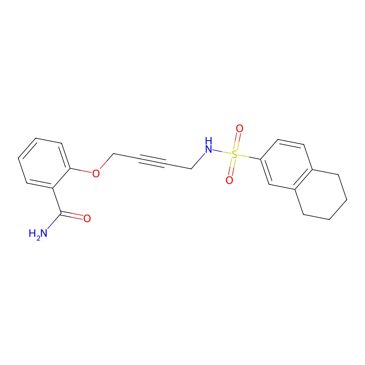 2-{[4-(5,6,7,8-Tetrahydronaphthalene-2-sulfonamido)but-2-YN-1-YL]oxy}benzamide molecular structure, CAS 1448050-35-8