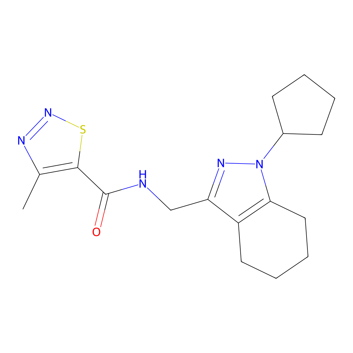 N-[(1-cyclopentyl-4,5,6,7-tetrahydro-1H-indazol-3-yl)methyl]-4-methyl-1,2,3-thiadiazole-5-carboxamide molecular structure, CAS 1448050-38-1