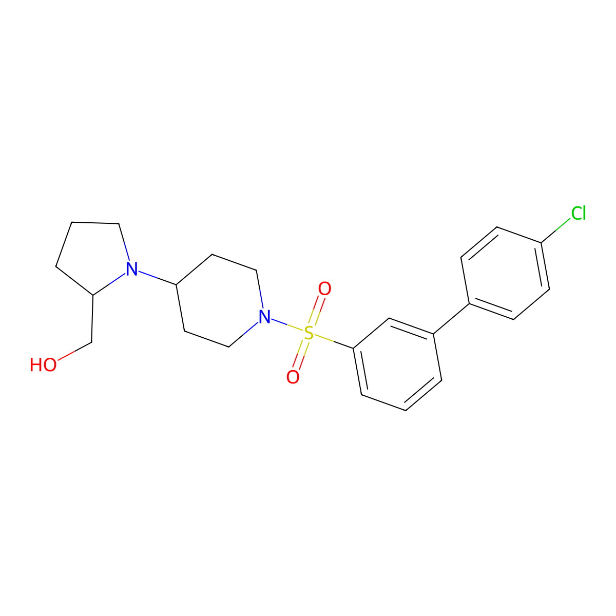 (1-(1-((4'-Chloro-[1,1'-biphenyl]-3-yl)sulfonyl)piperidin-4-yl)pyrrolidin-2-yl)methanol molecular structure, CAS 1448050-42-7