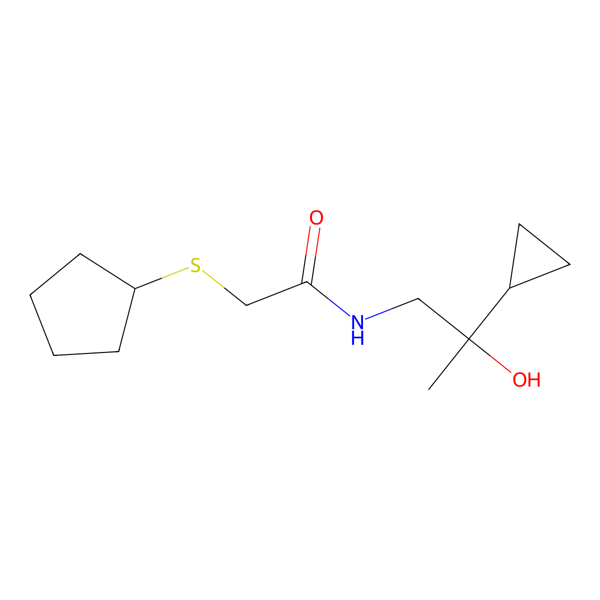 2-(cyclopentylthio)-N-(2-cyclopropyl-2-hydroxypropyl)acetamide molecular structure, CAS 1448050-43-8