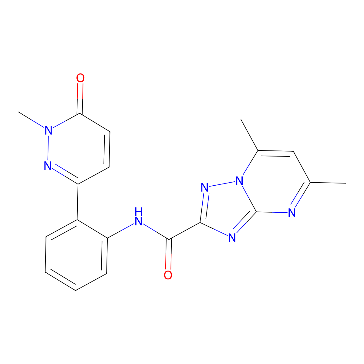 5,7-dimethyl-N-[2-(1-methyl-6-oxo-1,6-dihydropyridazin-3-yl)phenyl]-[1,2,4]triazolo[1,5-a]pyrimidine-2-carboxamide molecular structure, CAS 1448050-46-1
