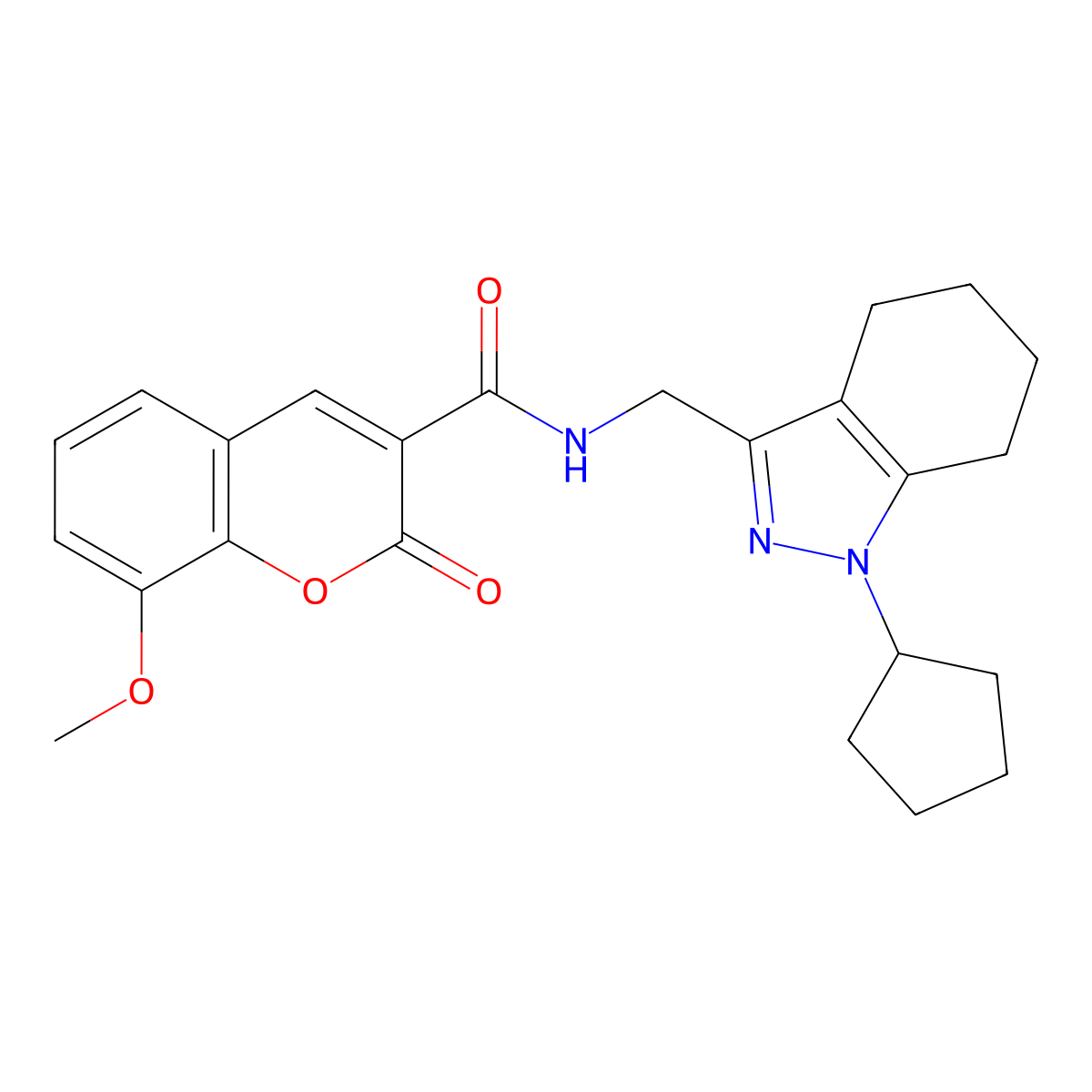 N-((1-cyclopentyl-4,5,6,7-tetrahydro-1H-indazol-3-yl)methyl)-8-methoxy-2-oxo-2H-chromene-3-carboxamide molecular structure, CAS 1448050-49-4