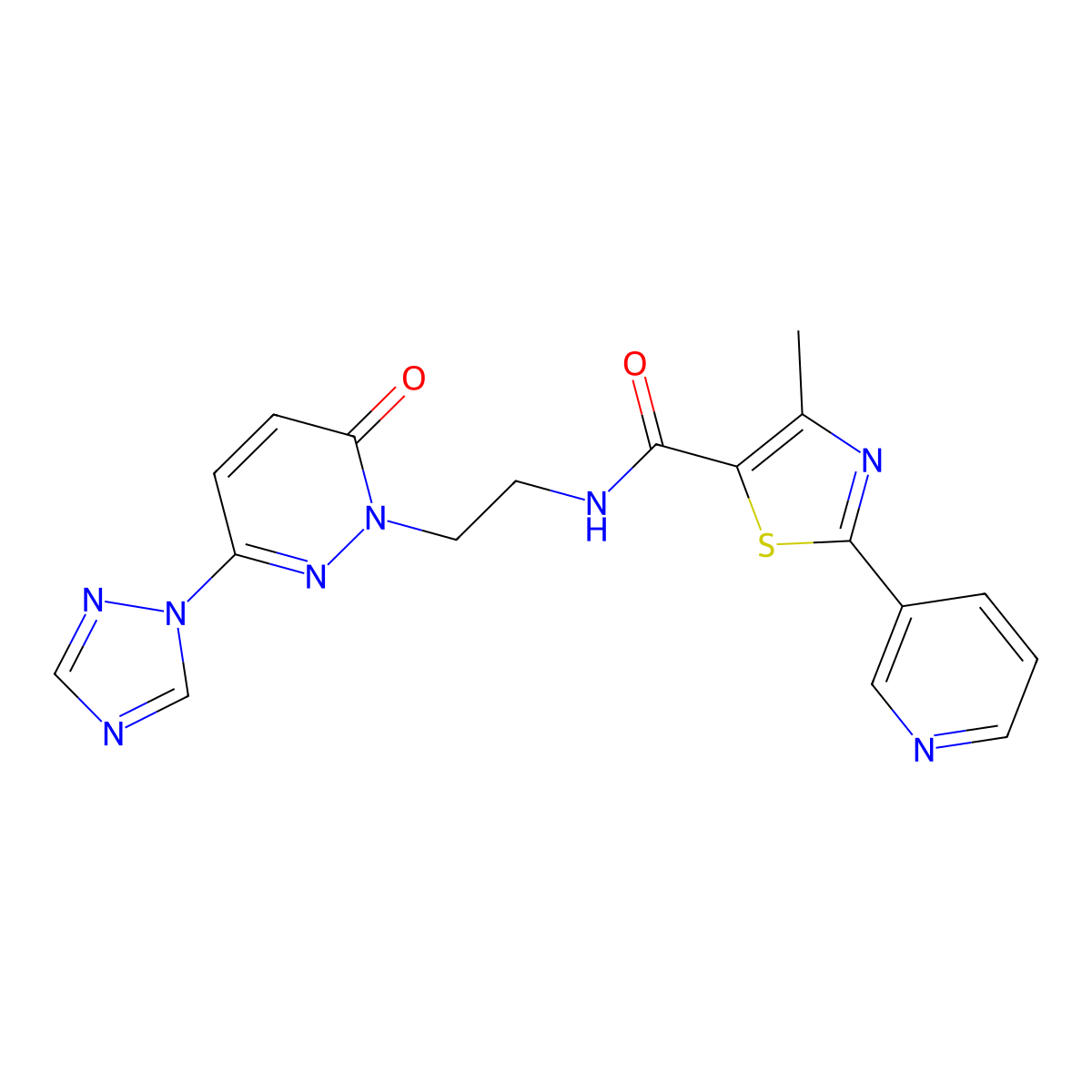 4-methyl-N-(2-(6-oxo-3-(1H-1,2,4-triazol-1-yl)pyridazin-1(6H)-yl)ethyl)-2-(pyridin-3-yl)thiazole-5-carboxamide molecular structure, CAS 1448050-50-7