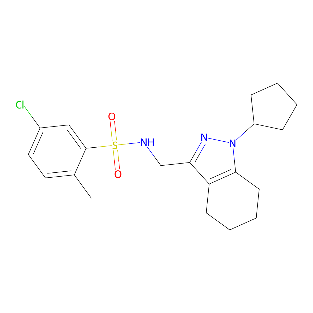 5-chloro-N-((1-cyclopentyl-4,5,6,7-tetrahydro-1H-indazol-3-yl)methyl)-2-methylbenzenesulfonamide molecular structure, CAS 1448050-52-9
