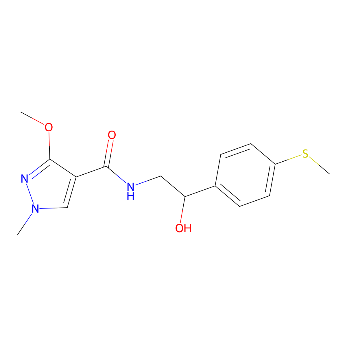 N-(2-hydroxy-2-(4-(methylthio)phenyl)ethyl)-3-methoxy-1-methyl-1H-pyrazole-4-carboxamide molecular structure, CAS 1448050-55-2
