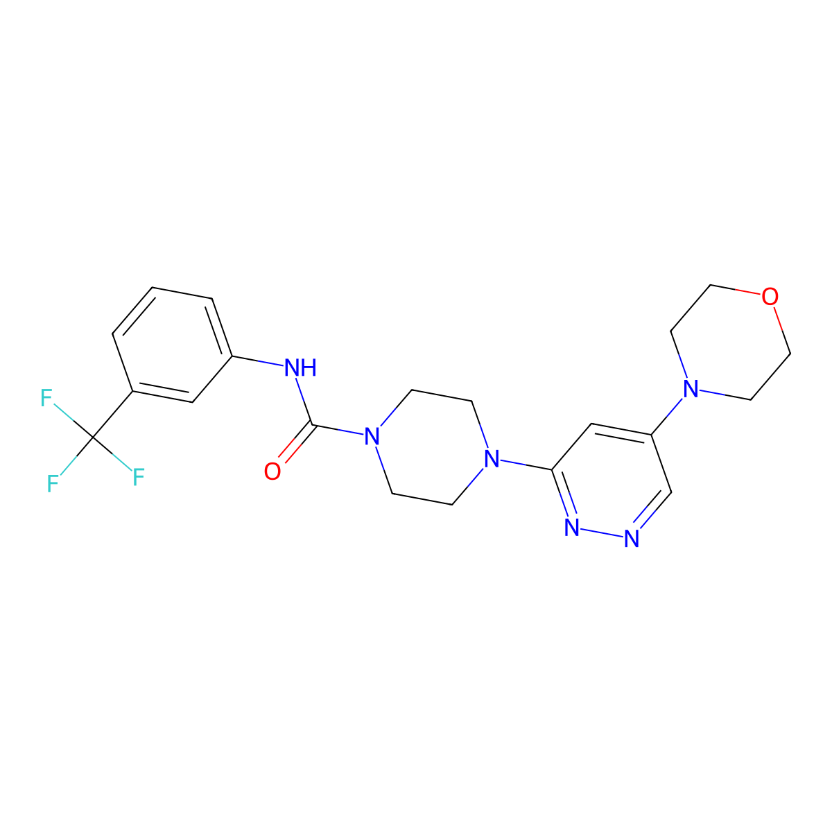 4-(5-morpholinopyridazin-3-yl)-N-(3-(trifluoromethyl)phenyl)piperazine-1-carboxamide molecular structure, CAS 1448050-59-6