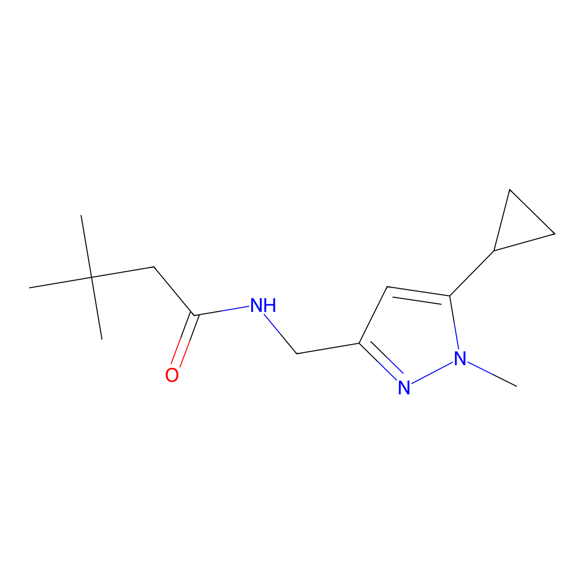 N-[(5-cyclopropyl-1-methyl-1H-pyrazol-3-yl)methyl]-3,3-dimethylbutanamide molecular structure, CAS 1448050-60-9