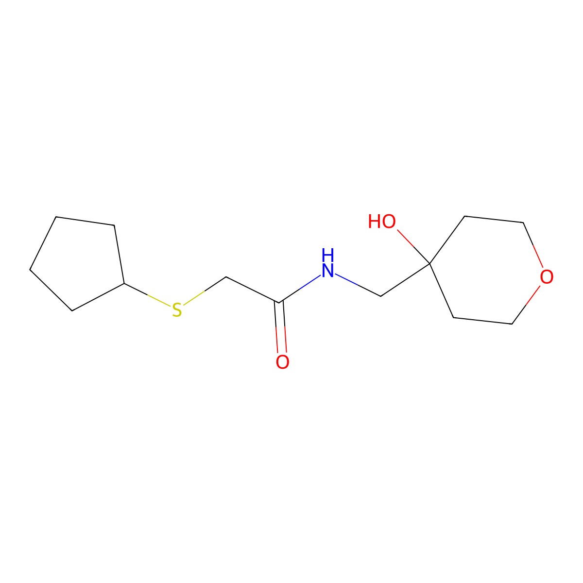 2-(cyclopentylthio)-N-((4-hydroxytetrahydro-2H-pyran-4-yl)methyl)acetamide molecular structure, CAS 1448050-63-2