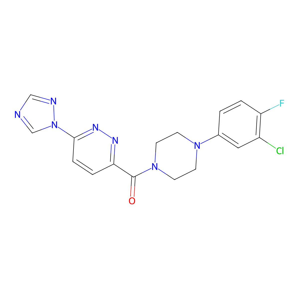 (6-(1H-1,2,4-triazol-1-yl)pyridazin-3-yl)(4-(3-chloro-4-fluorophenyl)piperazin-1-yl)methanone molecular structure, CAS 1448050-64-3
