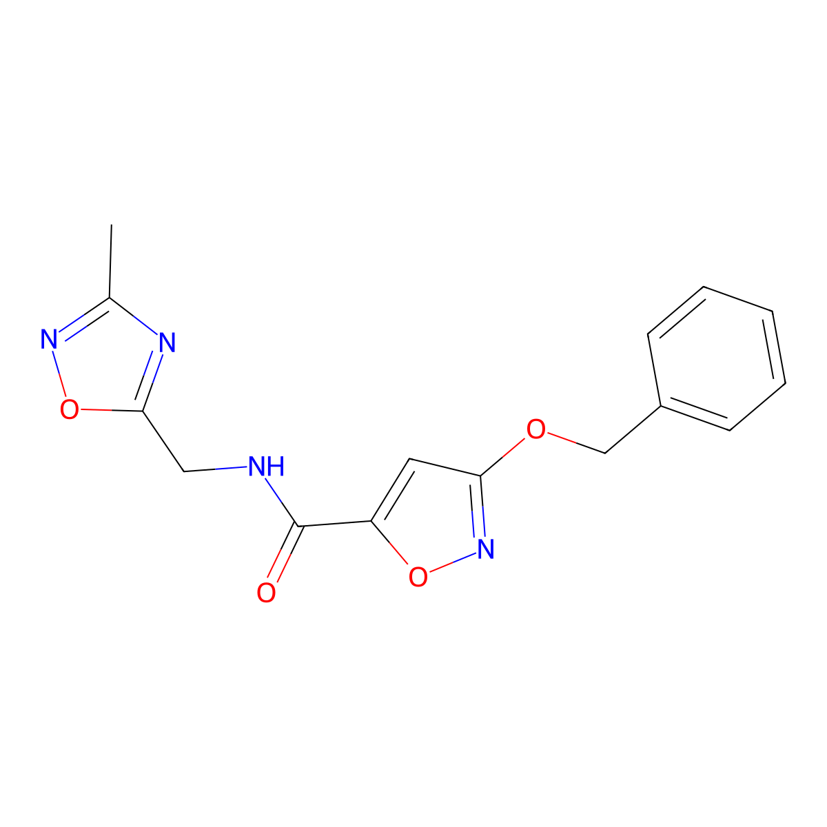 3-(benzyloxy)-N-((3-methyl-1,2,4-oxadiazol-5-yl)methyl)isoxazole-5-carboxamide molecular structure, CAS 1448050-68-7