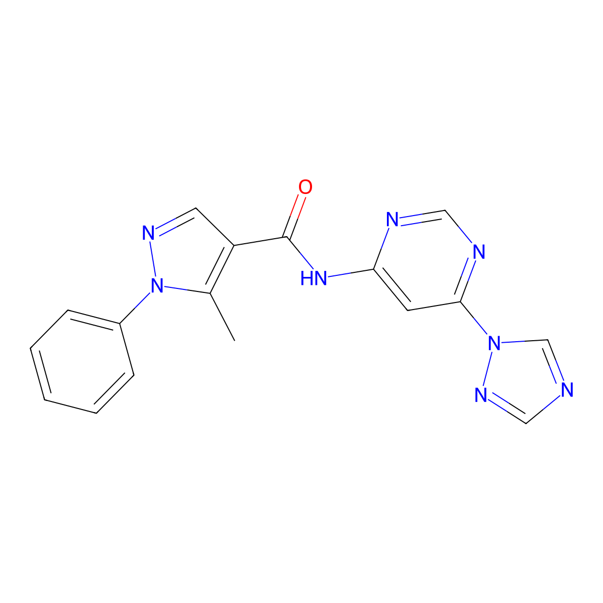 N-(6-(1H-1,2,4-triazol-1-yl)pyrimidin-4-yl)-5-methyl-1-phenyl-1H-pyrazole-4-carboxamide molecular structure, CAS 1448050-74-5