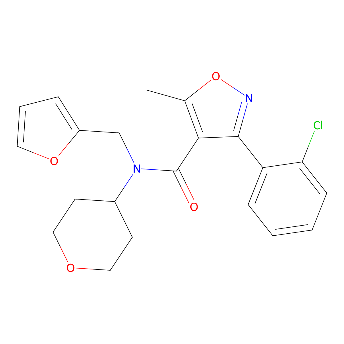 3-(2-chlorophenyl)-N-(furan-2-ylmethyl)-5-methyl-N-(tetrahydro-2H-pyran-4-yl)isoxazole-4-carboxamide molecular structure, CAS 1448050-76-7