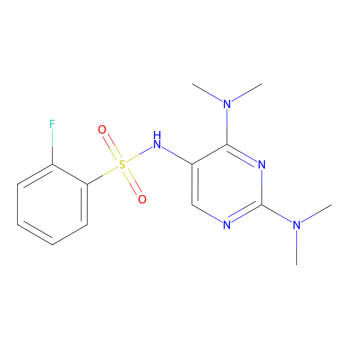 N-(2,4-bis(dimethylamino)pyrimidin-5-yl)-2-fluorobenzenesulfonamide molecular structure, CAS 1448050-87-0