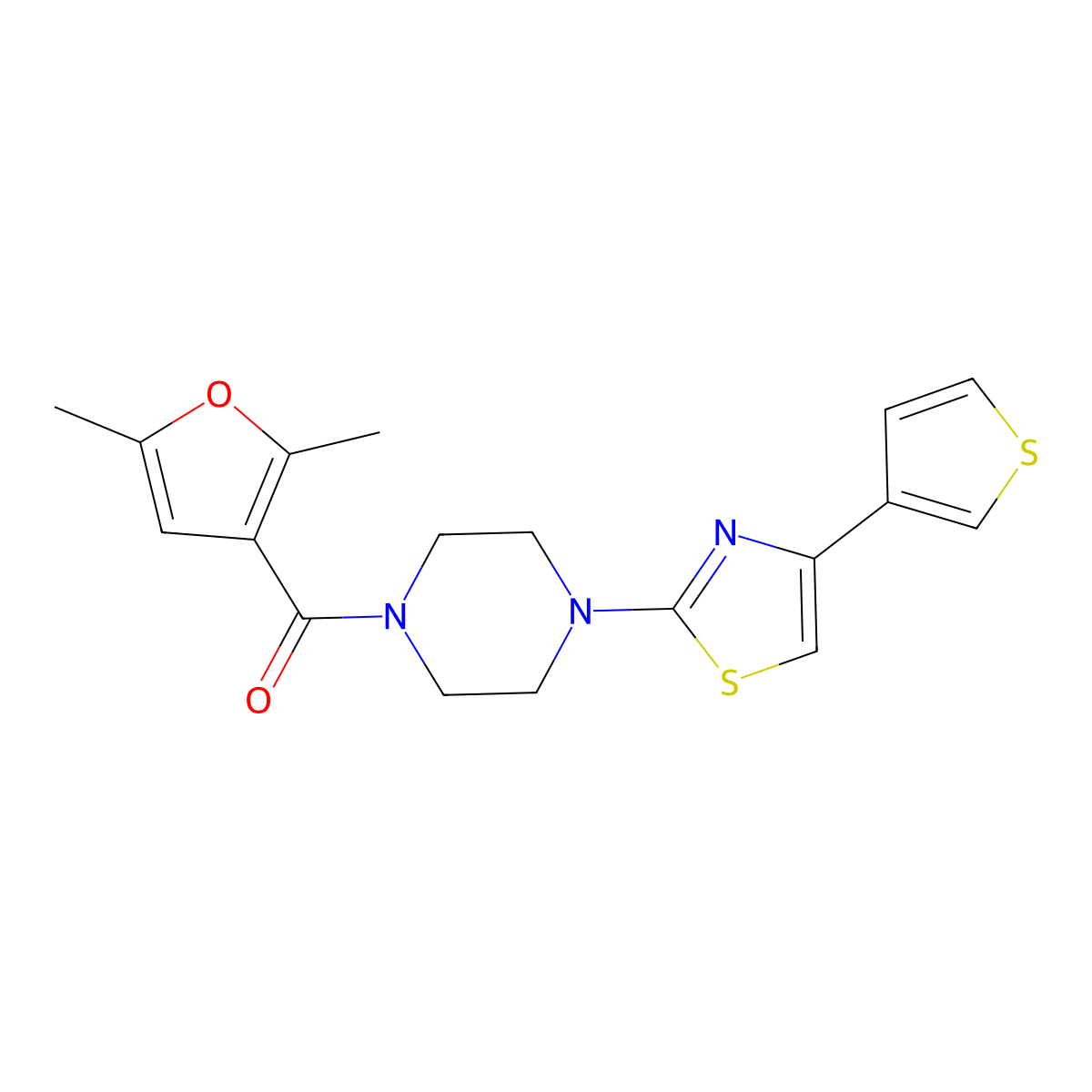 (2,5-Dimethylfuran-3-yl)(4-(4-(thiophen-3-yl)thiazol-2-yl)piperazin-1-yl)methanone molecular structure, CAS 1448050-92-7