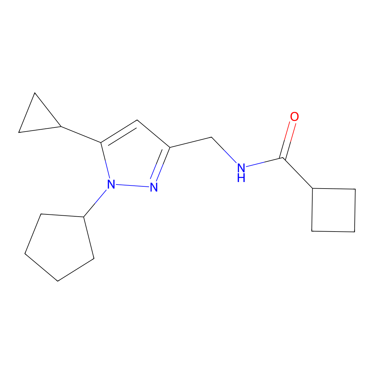N-[(1-cyclopentyl-5-cyclopropyl-1H-pyrazol-3-yl)methyl]cyclobutanecarboxamide molecular structure, CAS 1448050-93-8