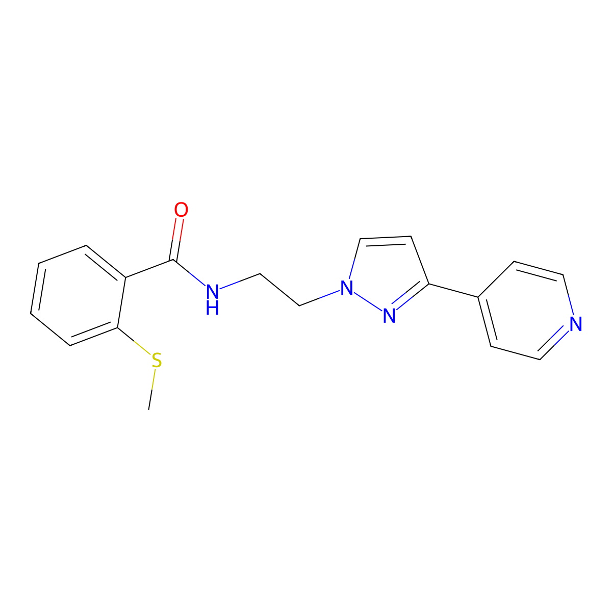 2-(methylthio)-N-(2-(3-(pyridin-4-yl)-1H-pyrazol-1-yl)ethyl)benzamide molecular structure, CAS 1448050-94-9