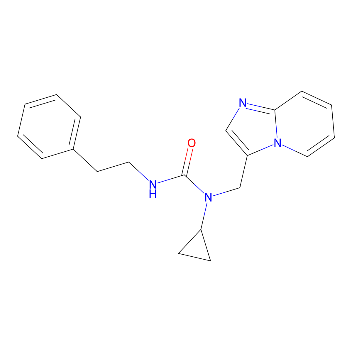 1-Cyclopropyl-1-(imidazo[1,2-a]pyridin-3-ylmethyl)-3-phenethylurea molecular structure, CAS 1448050-95-0