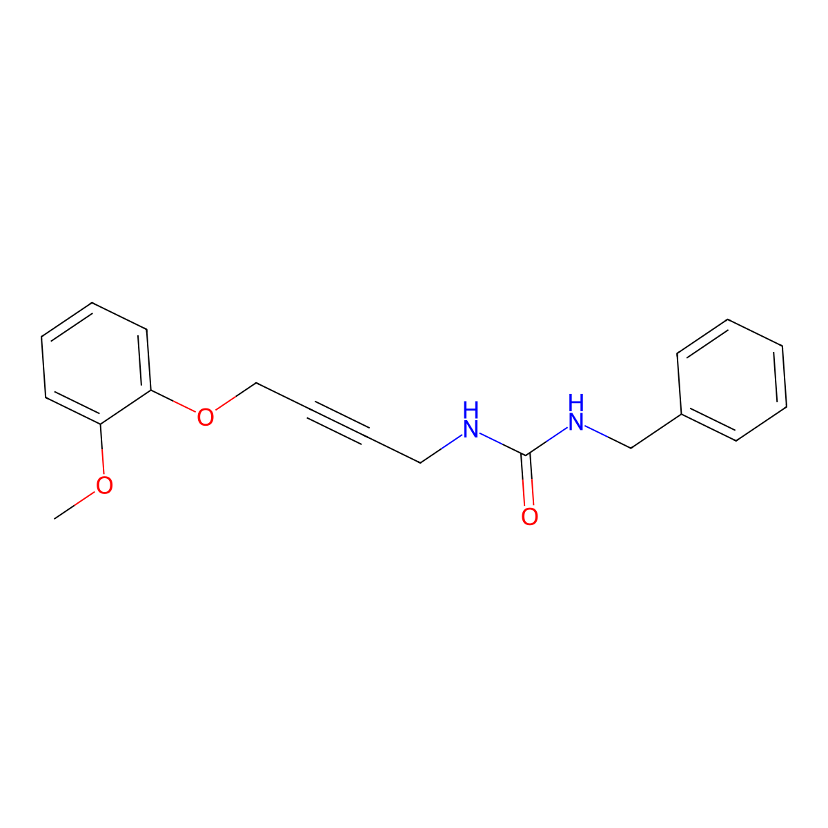 1-Benzyl-3-[4-(2-methoxyphenoxy)but-2-YN-1-YL]urea molecular structure, CAS 1448050-96-1