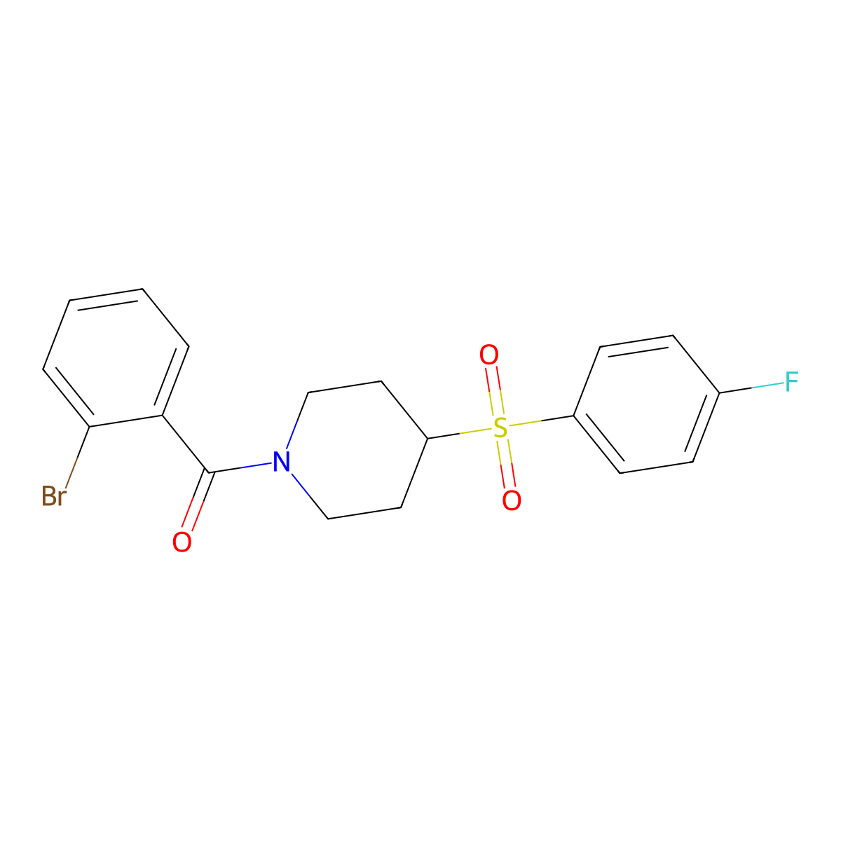 (2-Bromophenyl)(4-((4-fluorophenyl)sulfonyl)piperidin-1-yl)methanone molecular structure, CAS 1448051-02-2