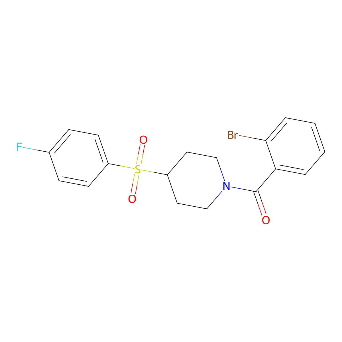 (2-Bromophenyl)(4-((4-fluorophenyl)sulfonyl)piperidin-1-yl)methanone molecular structure, CAS 1448051-02-2