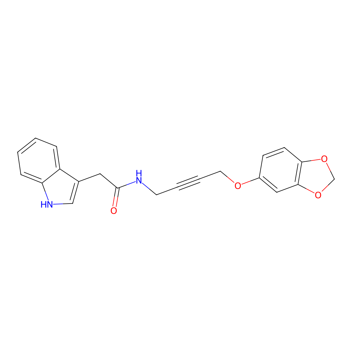 N-(4-(benzo[d][1,3]dioxol-5-yloxy)but-2-yn-1-yl)-2-(1H-indol-3-yl)acetamide molecular structure, CAS 1448051-05-5