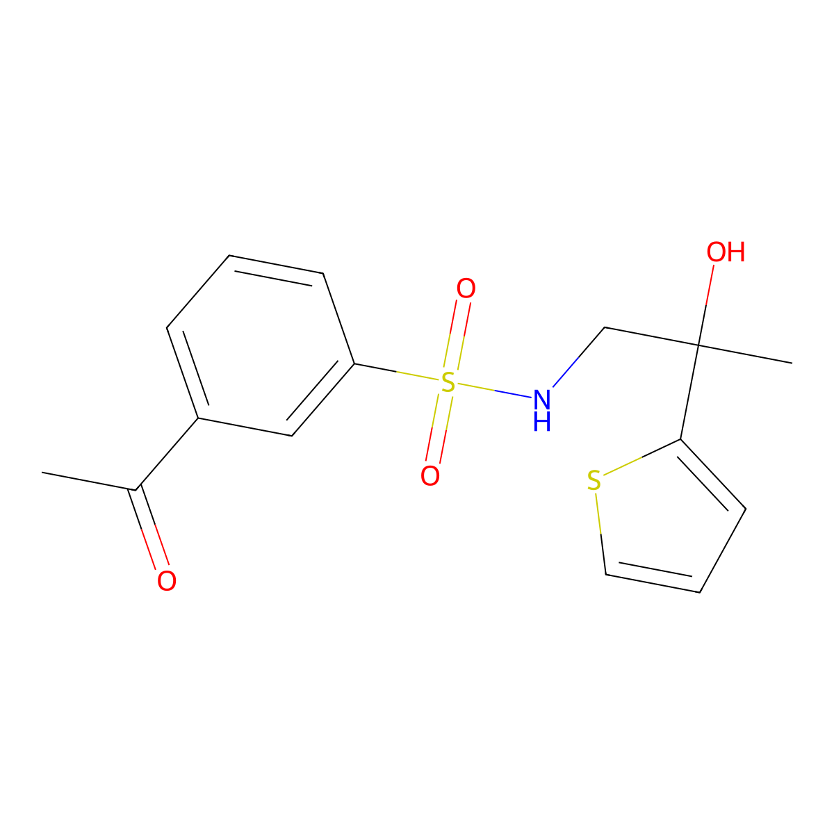 3-acetyl-N-(2-hydroxy-2-(thiophen-2-yl)propyl)benzenesulfonamide molecular structure, CAS 1448051-11-3