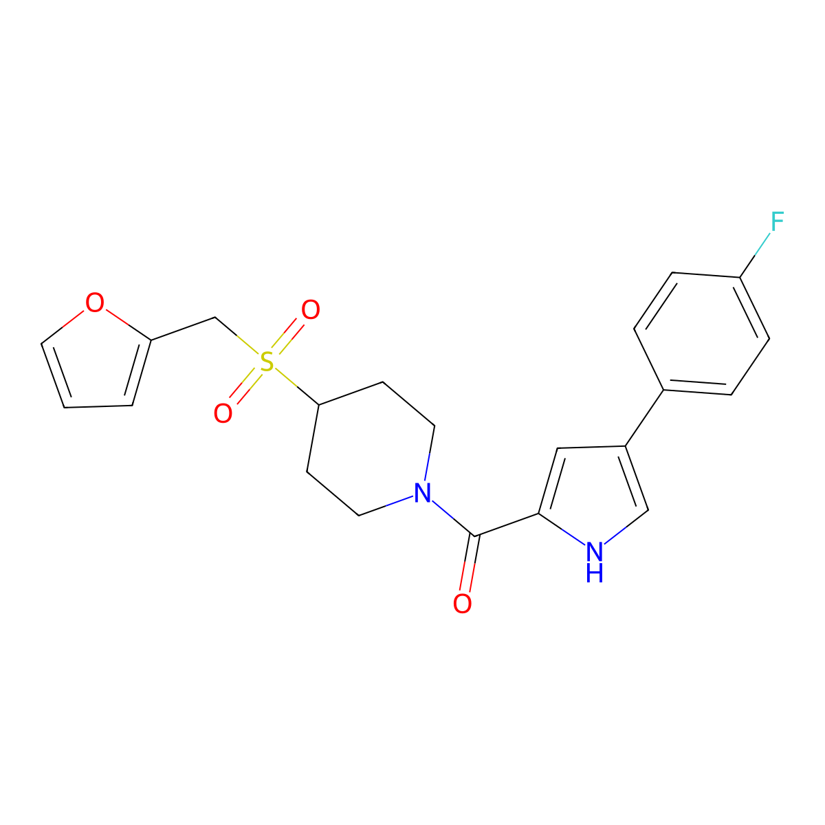 (4-(4-fluorophenyl)-1H-pyrrol-2-yl)(4-((furan-2-ylmethyl)sulfonyl)piperidin-1-yl)methanone molecular structure, CAS 1448051-17-9