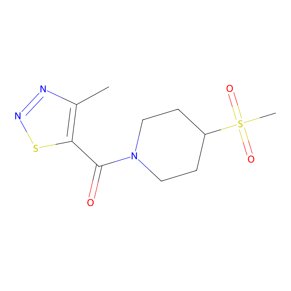 (4-Methyl-1,2,3-thiadiazol-5-yl)(4-(methylsulfonyl)piperidin-1-yl)methanone molecular structure, CAS 1448051-20-4
