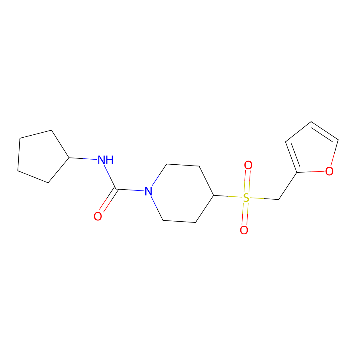 N-cyclopentyl-4-((furan-2-ylmethyl)sulfonyl)piperidine-1-carboxamide molecular structure, CAS 1448051-25-9