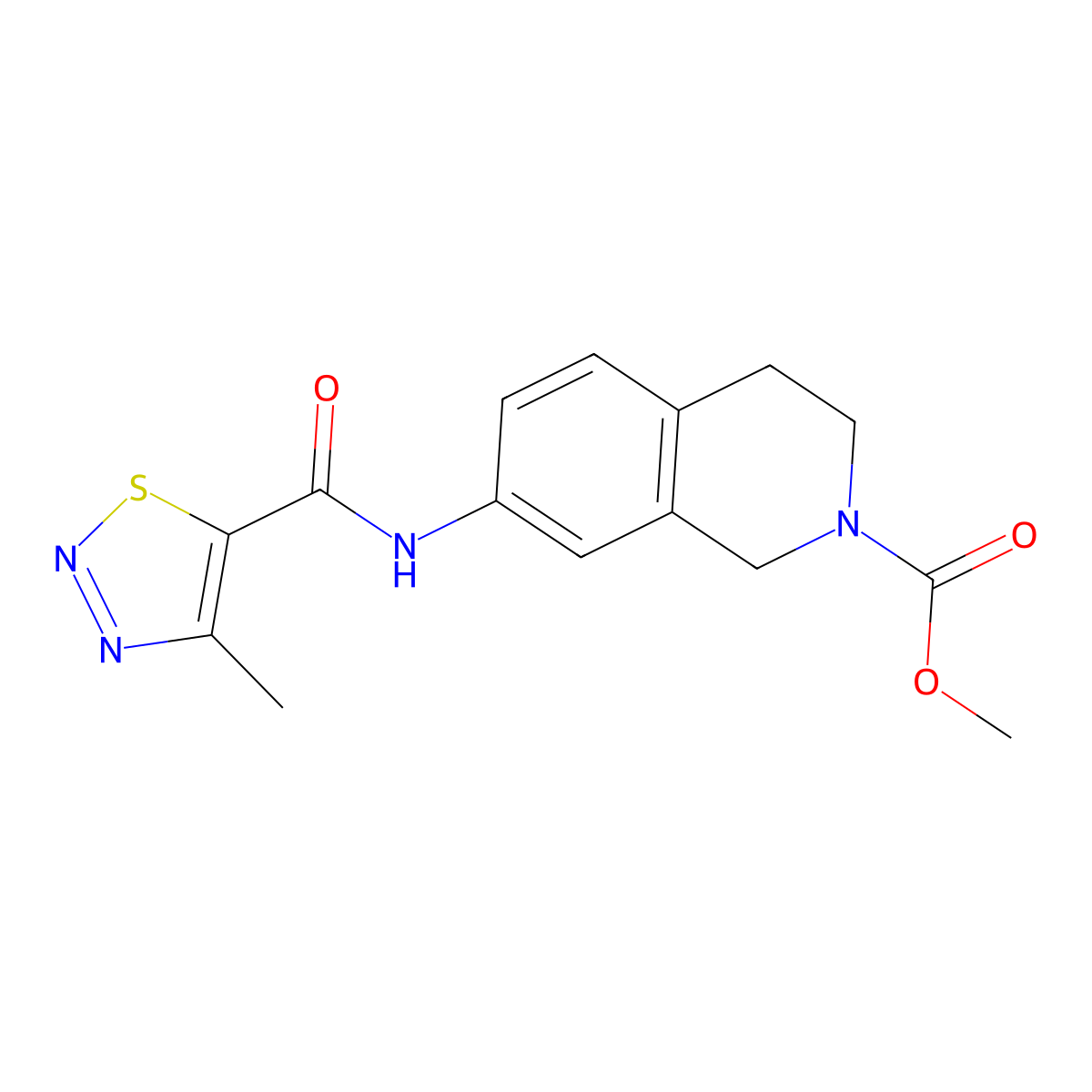 methyl 7-(4-methyl-1,2,3-thiadiazole-5-carboxamido)-3,4-dihydroisoquinoline-2(1H)-carboxylate molecular structure, CAS 1448051-27-1