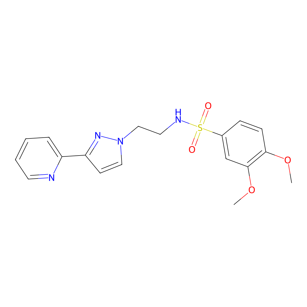 3,4-dimethoxy-N-(2-(3-(pyridin-2-yl)-1H-pyrazol-1-yl)ethyl)benzenesulfonamide molecular structure, CAS 1448051-28-2