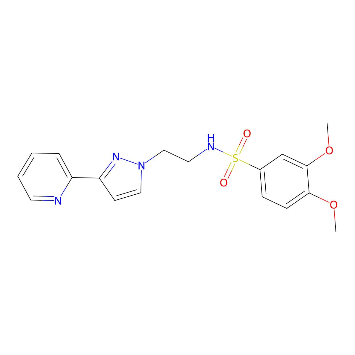 3,4-dimethoxy-N-(2-(3-(pyridin-2-yl)-1H-pyrazol-1-yl)ethyl)benzenesulfonamide molecular structure, CAS 1448051-28-2