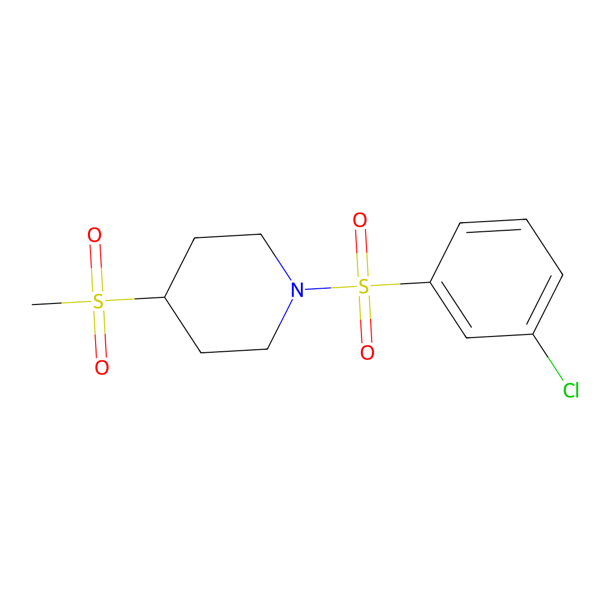 1-((3-Chlorophenyl)sulfonyl)-4-(methylsulfonyl)piperidine molecular structure, CAS 1448051-33-9