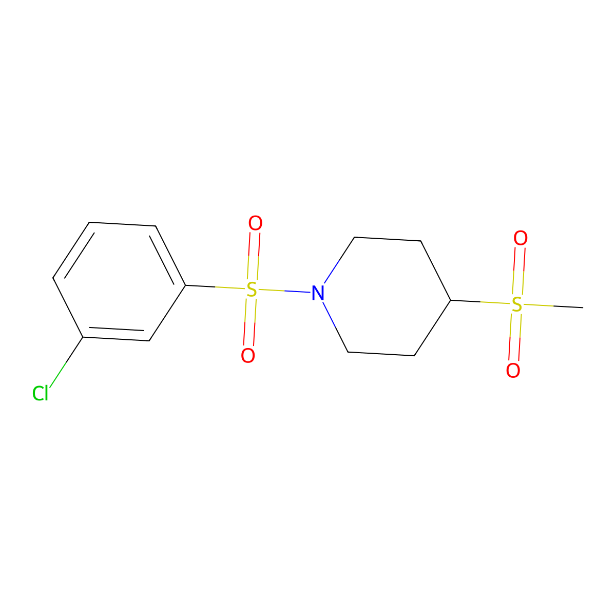 1-((3-Chlorophenyl)sulfonyl)-4-(methylsulfonyl)piperidine molecular structure, CAS 1448051-33-9