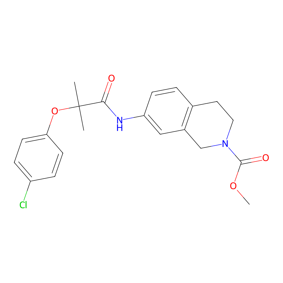 methyl 7-(2-(4-chlorophenoxy)-2-methylpropanamido)-3,4-dihydroisoquinoline-2(1H)-carboxylate molecular structure, CAS 1448051-35-1