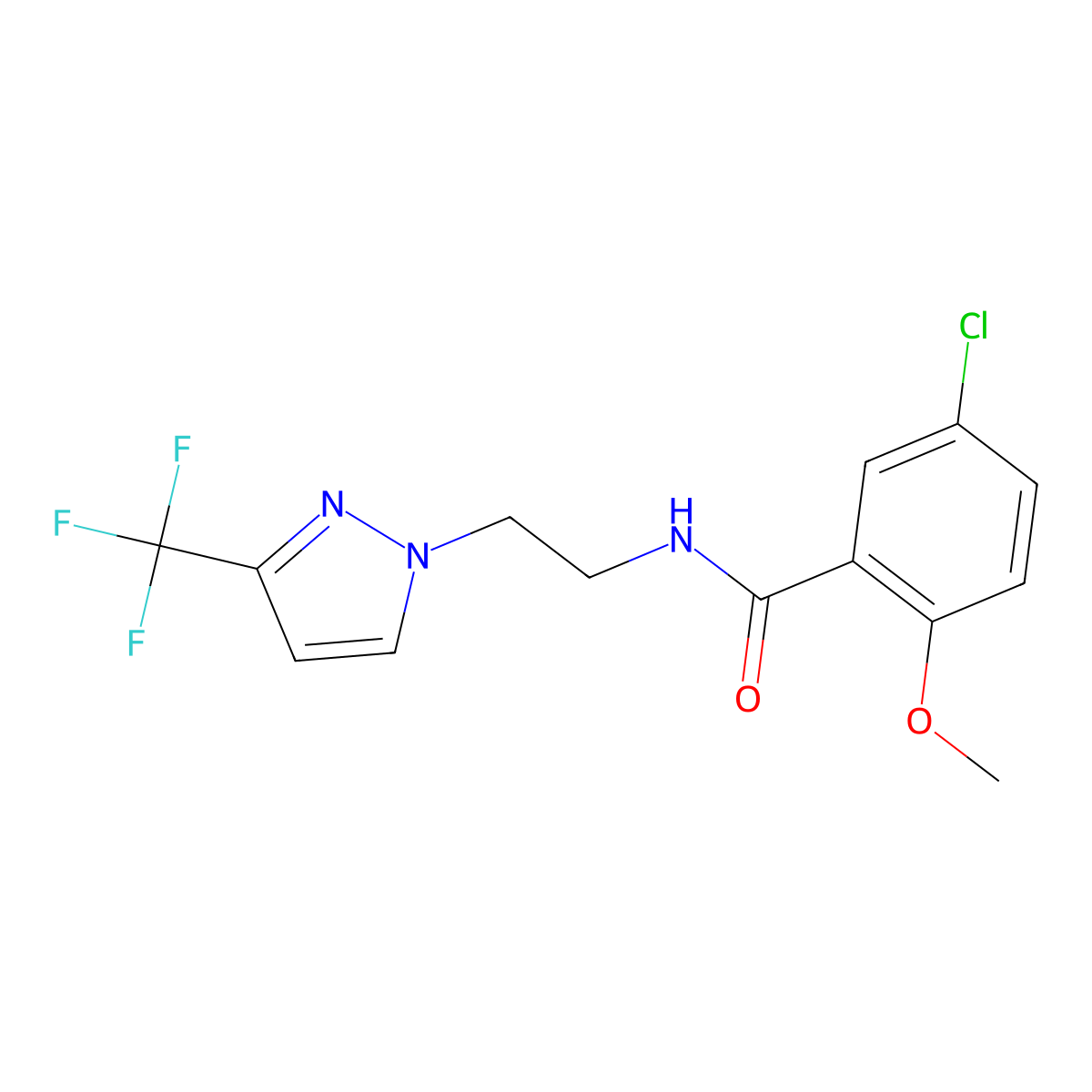 5-chloro-2-methoxy-N-(2-(3-(trifluoromethyl)-1H-pyrazol-1-yl)ethyl)benzamide molecular structure, CAS 1448051-41-9
