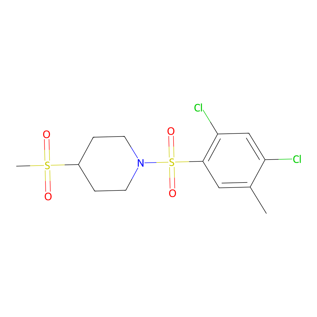 1-((2,4-Dichloro-5-methylphenyl)sulfonyl)-4-(methylsulfonyl)piperidine molecular structure, CAS 1448051-43-1