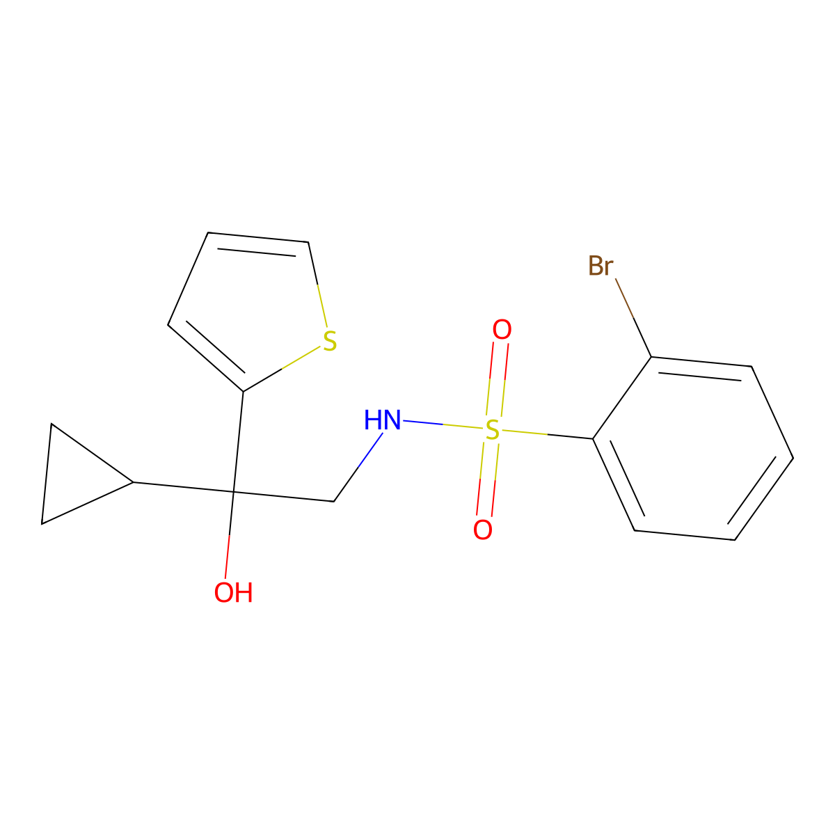 2-bromo-N-(2-cyclopropyl-2-hydroxy-2-(thiophen-2-yl)ethyl)benzenesulfonamide molecular structure, CAS 1448051-44-2