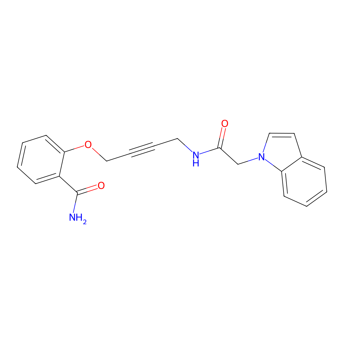 2-((4-(2-(1H-indol-1-yl)acetamido)but-2-yn-1-yl)oxy)benzamide molecular structure, CAS 1448051-52-2
