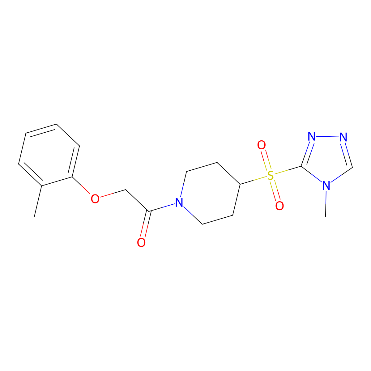 1-(4-((4-methyl-4H-1,2,4-triazol-3-yl)sulfonyl)piperidin-1-yl)-2-(o-tolyloxy)ethanone molecular structure, CAS 1448051-53-3