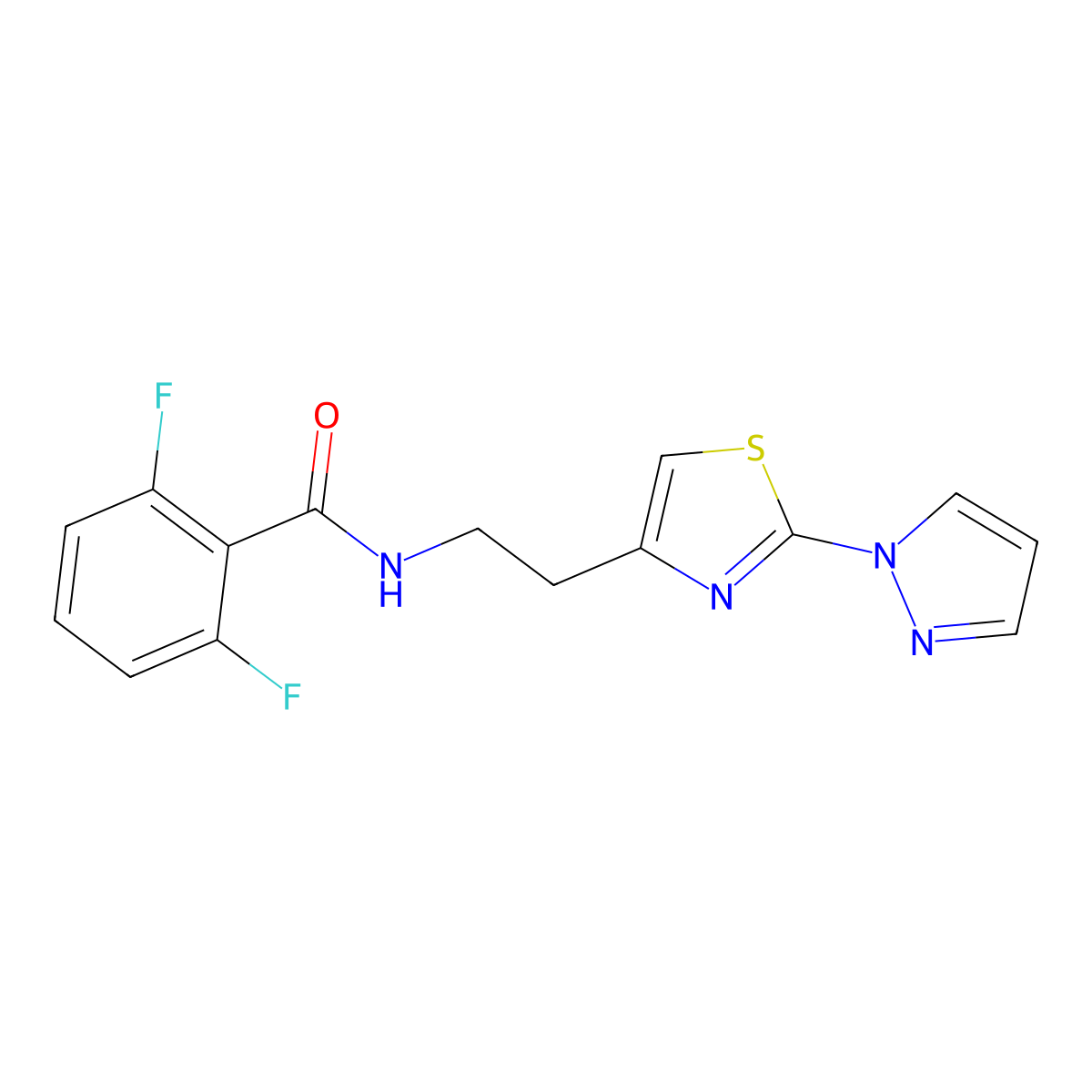 N-(2-(2-(1H-pyrazol-1-yl)thiazol-4-yl)ethyl)-2,6-difluorobenzamide molecular structure, CAS 1448051-56-6