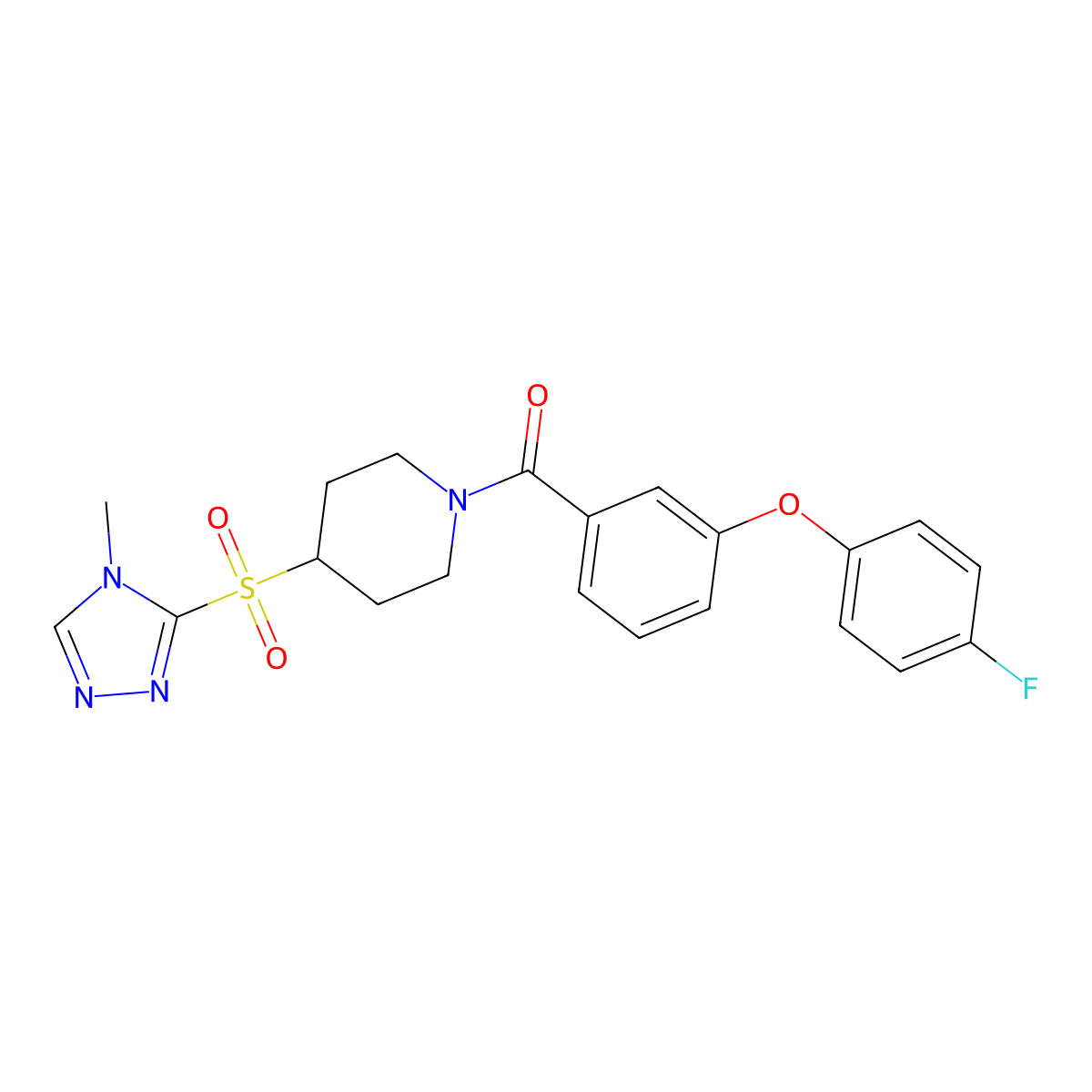 (3-(4-fluorophenoxy)phenyl)(4-((4-methyl-4H-1,2,4-triazol-3-yl)sulfonyl)piperidin-1-yl)methanone molecular structure, CAS 1448051-61-3
