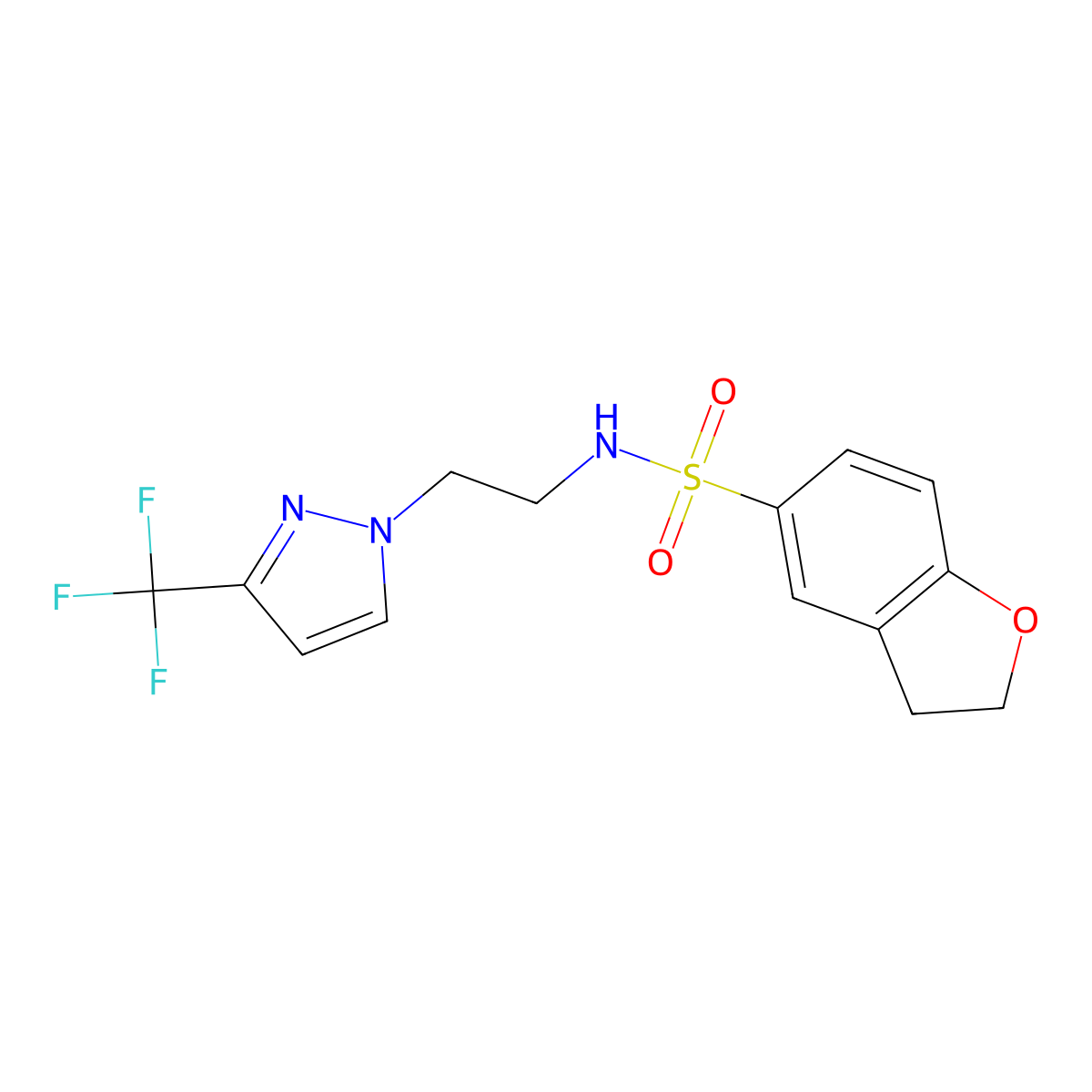 N-(2-(3-(trifluoromethyl)-1H-pyrazol-1-yl)ethyl)-2,3-dihydrobenzofuran-5-sulfonamide molecular structure, CAS 1448051-64-6