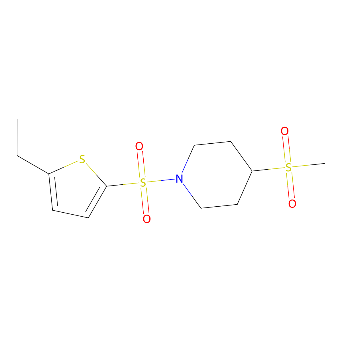 1-((5-Ethylthiophen-2-yl)sulfonyl)-4-(methylsulfonyl)piperidine molecular structure, CAS 1448051-72-6