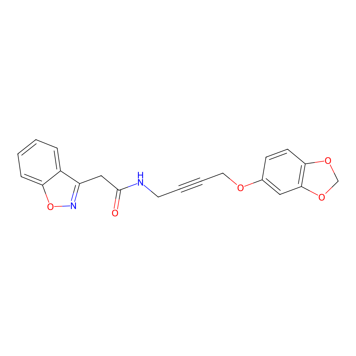 N-(4-(benzo[d][1,3]dioxol-5-yloxy)but-2-yn-1-yl)-2-(benzo[d]isoxazol-3-yl)acetamide molecular structure, CAS 1448051-73-7
