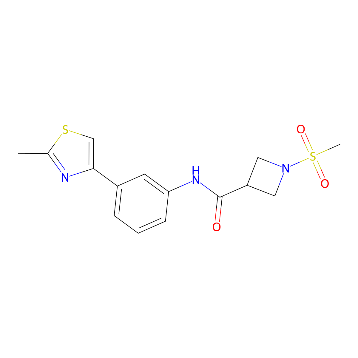 1-(methylsulfonyl)-N-(3-(2-methylthiazol-4-yl)phenyl)azetidine-3-carboxamide molecular structure, CAS 1448051-76-0