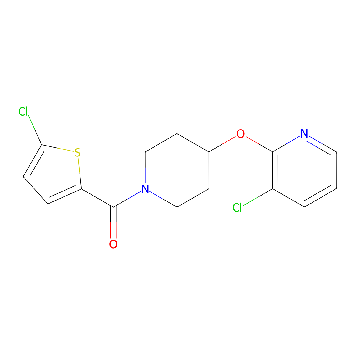 (4-((3-Chloropyridin-2-yl)oxy)piperidin-1-yl)(5-chlorothiophen-2-yl)methanone molecular structure, CAS 1448051-78-2