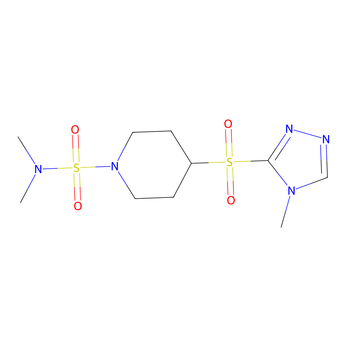 N,N-dimethyl-4-((4-methyl-4H-1,2,4-triazol-3-yl)sulfonyl)piperidine-1-sulfonamide molecular structure, CAS 1448051-79-3