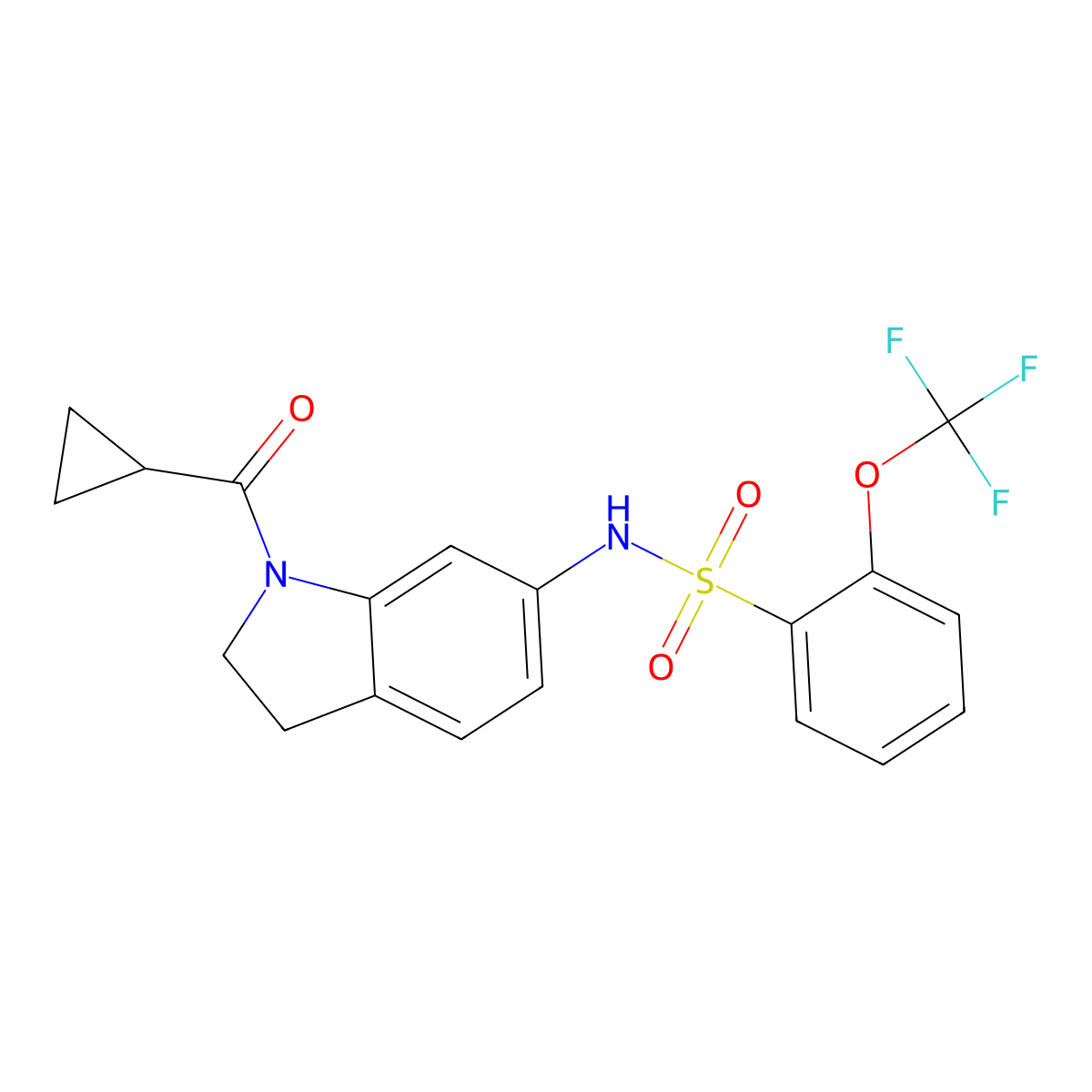N-(1-(cyclopropanecarbonyl)indolin-6-yl)-2-(trifluoromethoxy)benzenesulfonamide molecular structure, CAS 1448051-81-7